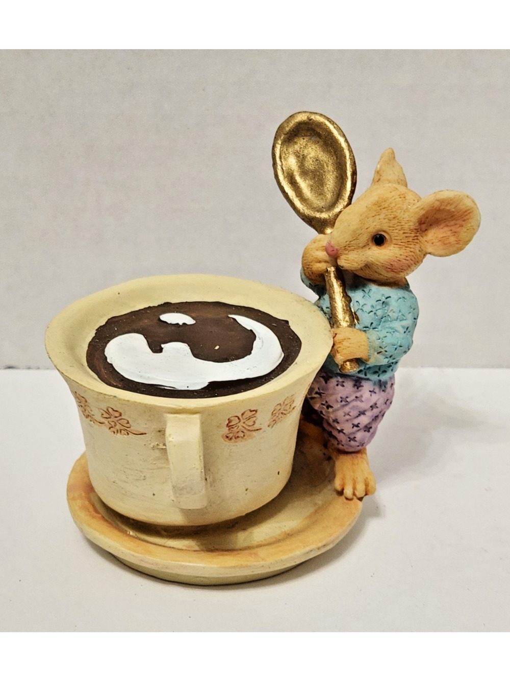 Vintage Lipco Figurine Mouse & Coffee Cup Teacup Spoon Handpainted Ceramic Label